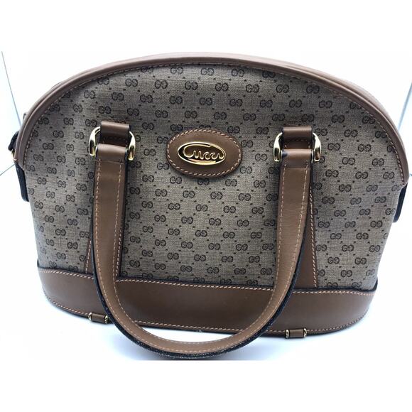 Authentic 1980's Gucci Supreme GG Monagram Coated Canvas Leather Trim Tan Purse - Picture 1 of 14